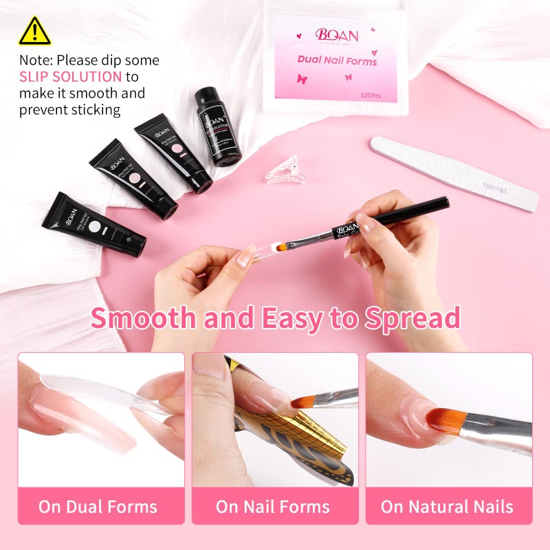 BQAN Poly Nail Gel Kit, 3 Colors -Pink Nude White- Poly Extension Gel With Dual Forms Builder Extension for Nail Tech DIY at Home Manicure Set - Image 3